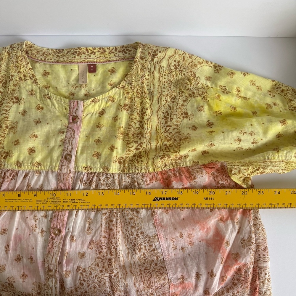 Anthropologie Pilcro The Tavi Blouse Top XS Patchwork Button Cotton Oversized - Picture 6 of 7